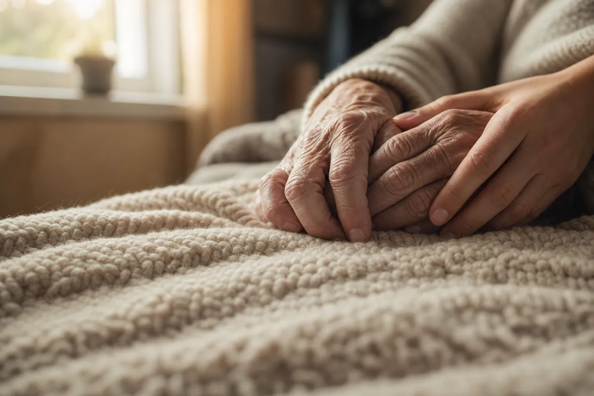 Hands of an elderly person held gently