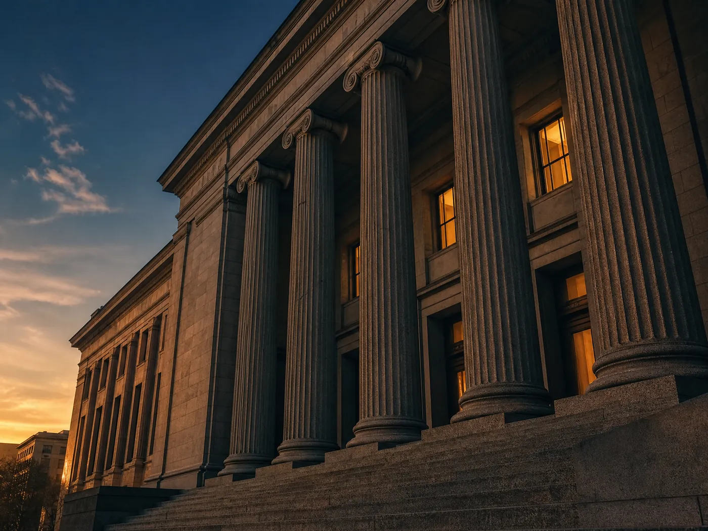 County courthouse at dusk